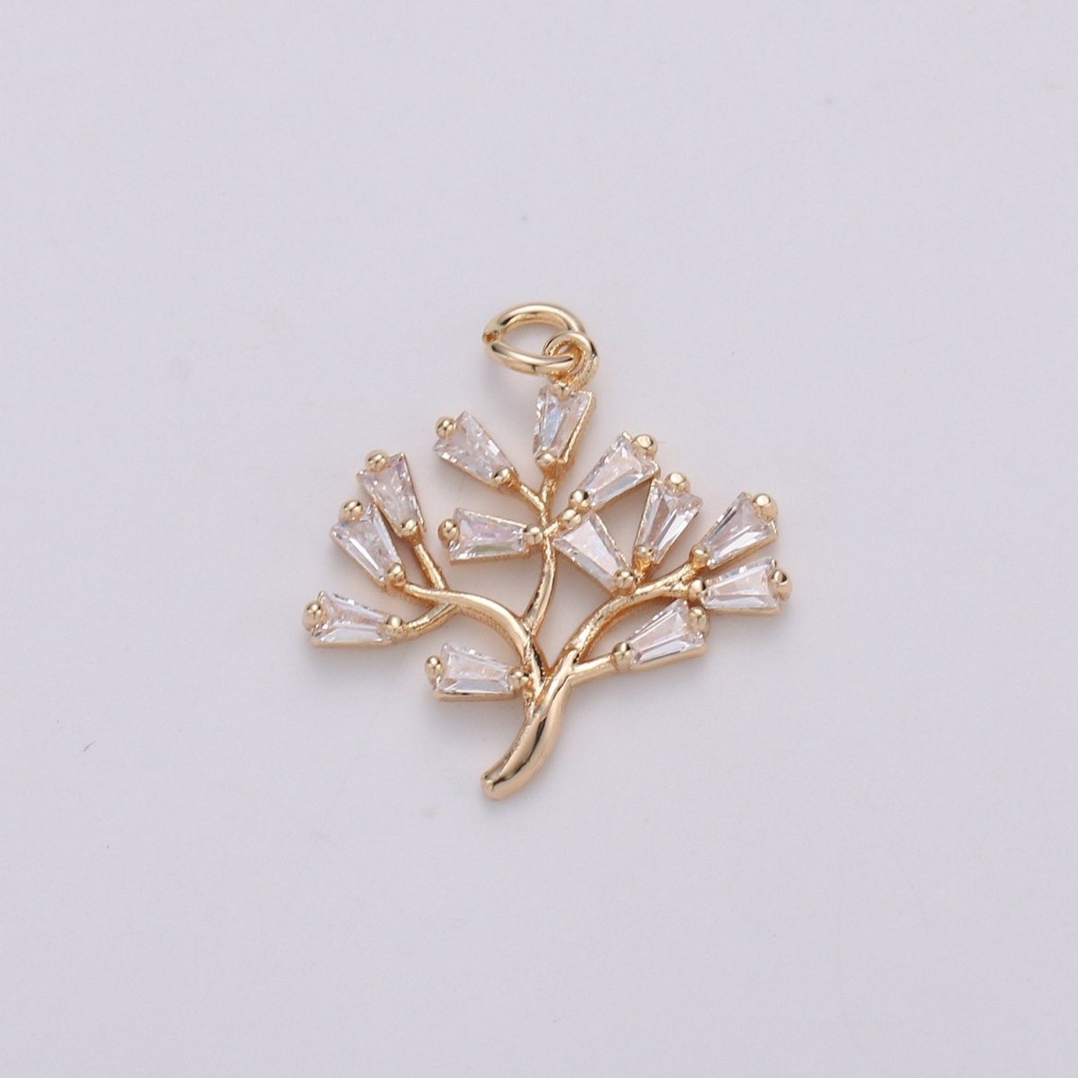 18K gold Filled Baguette CZ The Solitary Tree Charms, Lonely Tree Clear Cubic Pendant, Baguette Cubic Zirconia Charm D-735 - DLUXCA