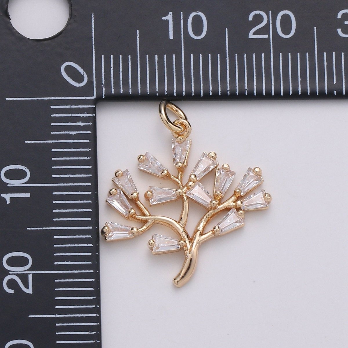 18K gold Filled Baguette CZ The Solitary Tree Charms, Lonely Tree Clear Cubic Pendant, Baguette Cubic Zirconia Charm D-735 - DLUXCA