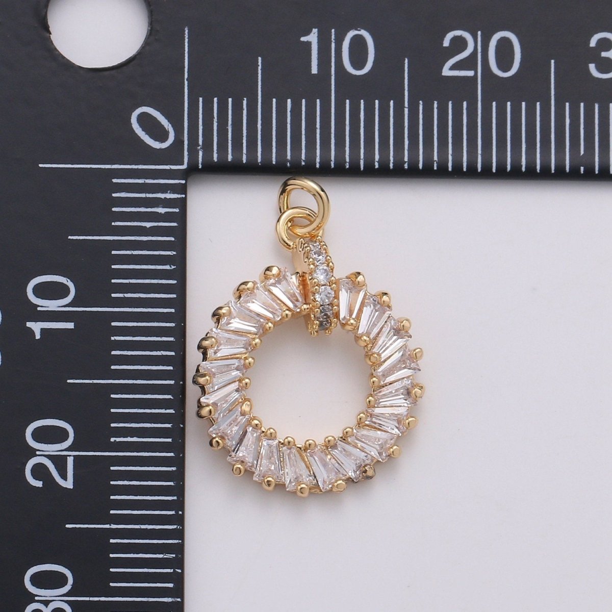 18K Gold Filled baguette CZ Wreath Charm, Micro Pave CZ Circle Pendant , Gold Filled Pendant, For DIY Jewelry, Rose Gold D-734 - DLUXCA