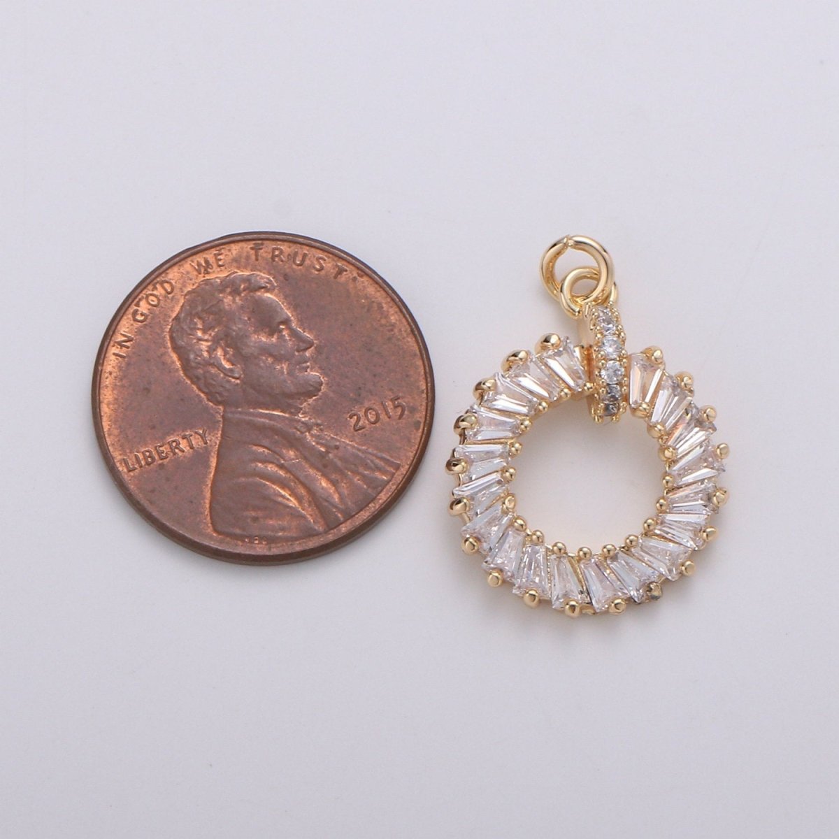 18K Gold Filled baguette CZ Wreath Charm, Micro Pave CZ Circle Pendant , Gold Filled Pendant, For DIY Jewelry, Rose Gold D-734 - DLUXCA
