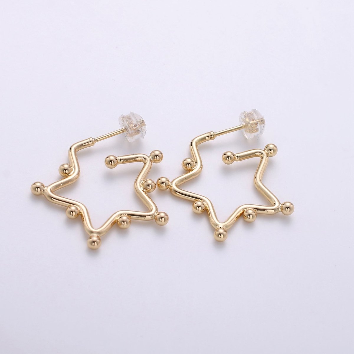 18K Gold Filled Ball Hoop Earrings, Beaded Hoop Earrings, Star Hoop Earrings, Gold Ball Hoop Earrings, 25mm 35mm 45mm Gold Hoop Earring Q-089 Q-090 - DLUXCA