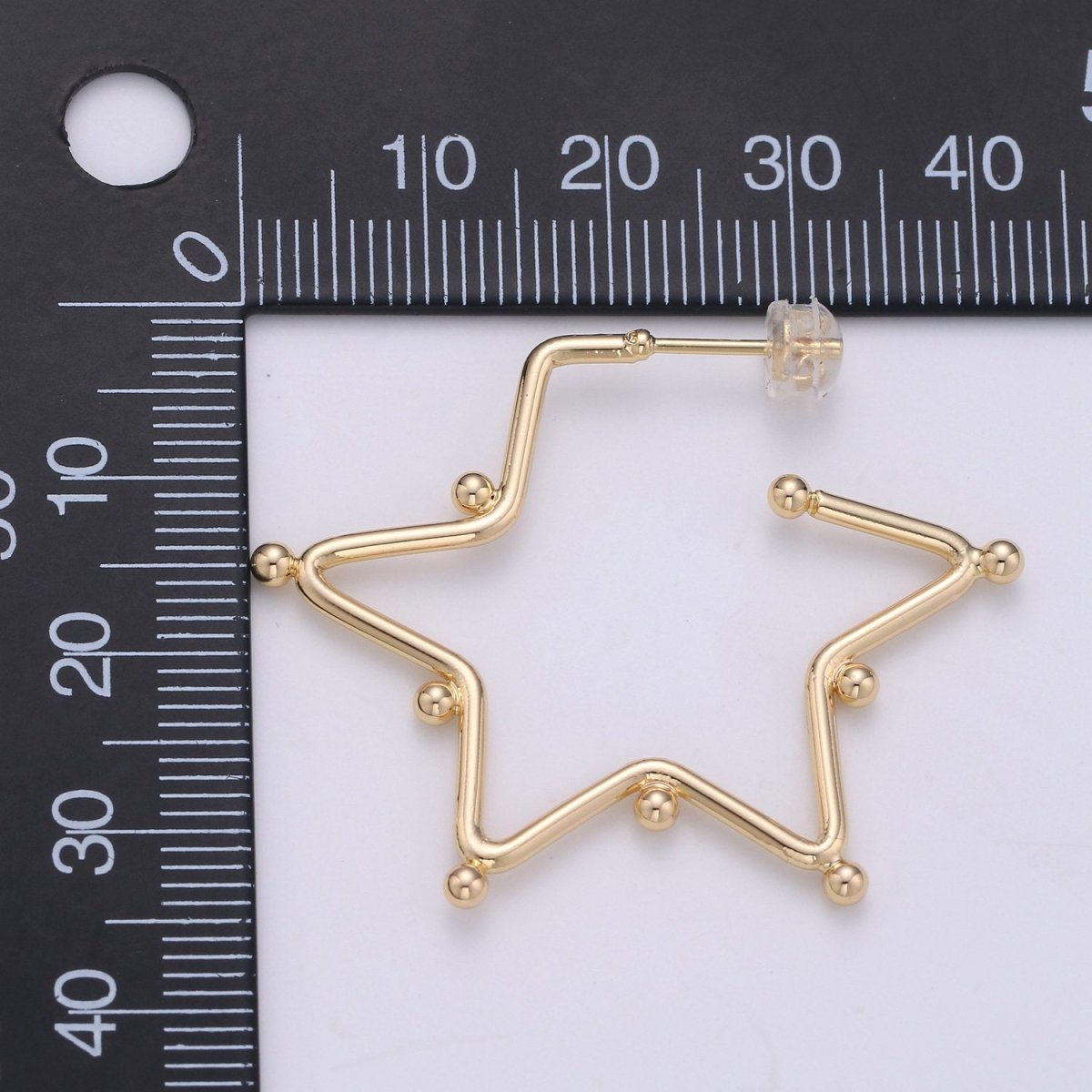 18K Gold Filled Ball Hoop Earrings, Beaded Hoop Earrings, Star Hoop Earrings, Gold Ball Hoop Earrings, 25mm 35mm 45mm Gold Hoop Earring Q-089 Q-090 - DLUXCA