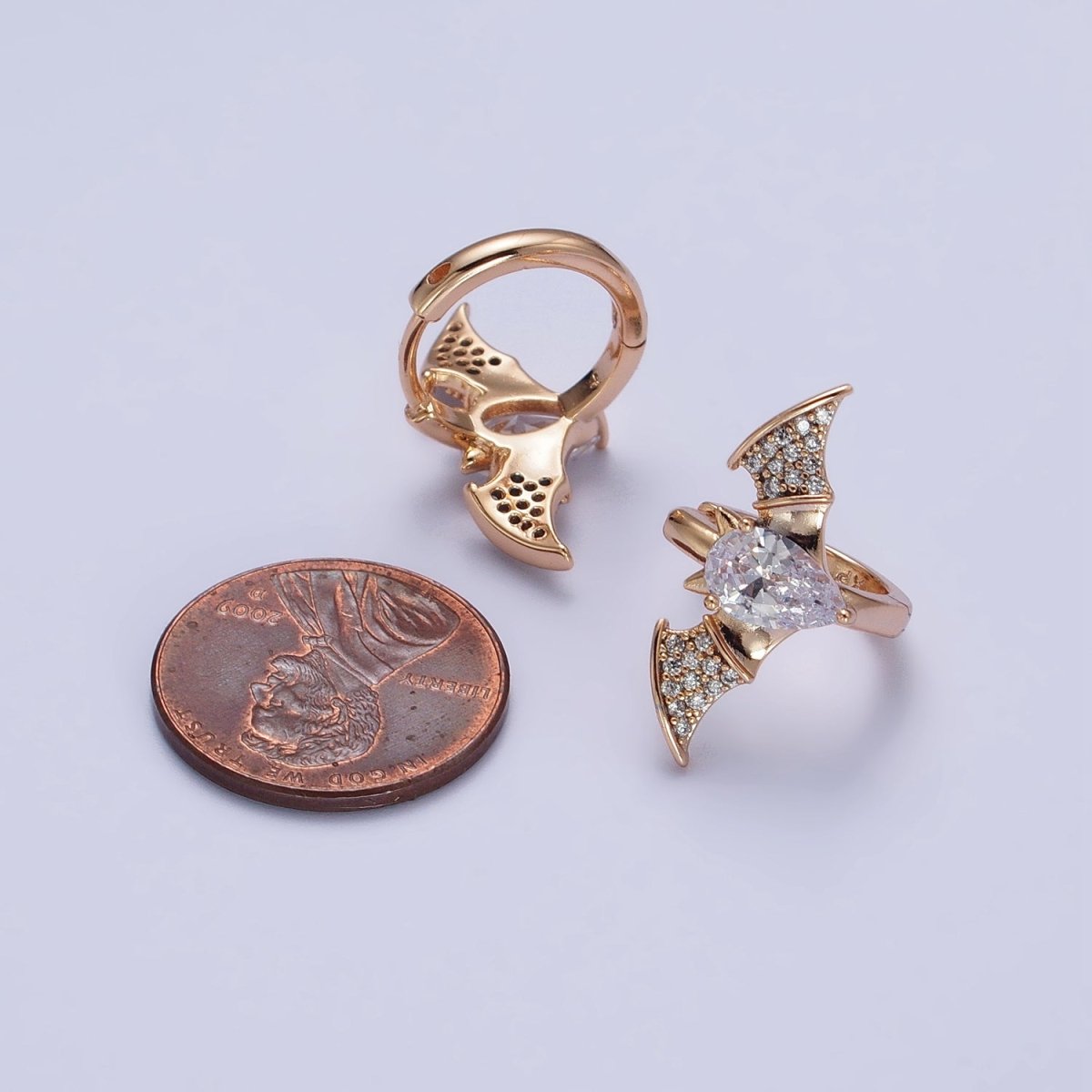 18K Gold Filled Bat Huggie Earring Micro Pave Cz Stone Animal Halloween Jewelry AB1079 - DLUXCA