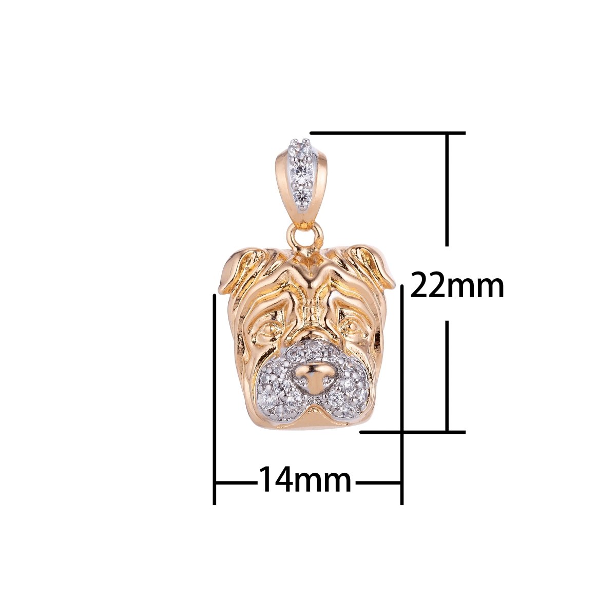 18k Gold Filled Bulldog, Dog Animal Lover, Puppy Love, Cubic Zirconia Necklace Pendant Bead Bails Findings for Jewelry Making H-610 - DLUXCA