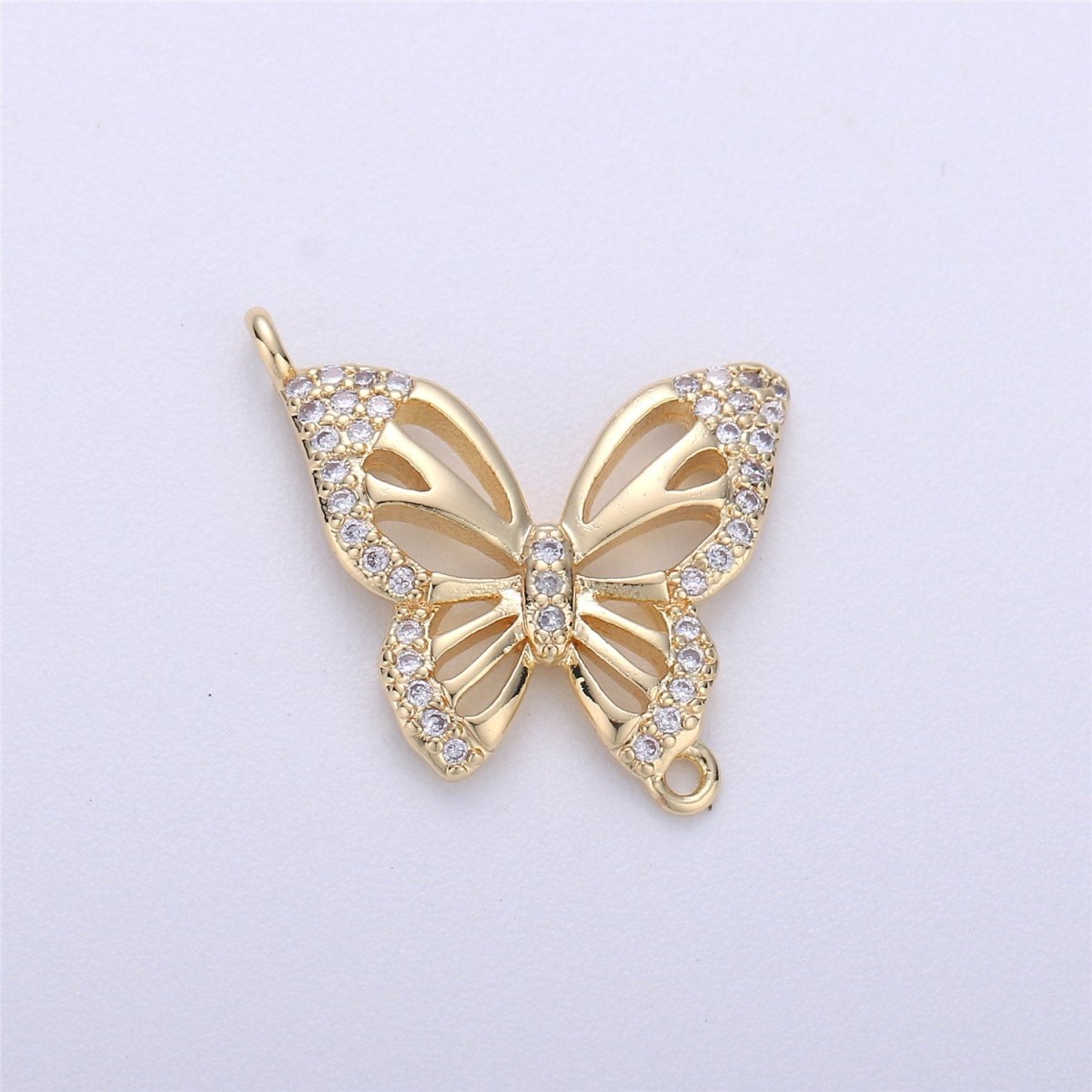 18K Gold Filled Butterfly Connector, Butterfly Connector Charm, Bracelet Connector, Insect Connector, Jewelry Link Micro Pave Charm F-291 - DLUXCA