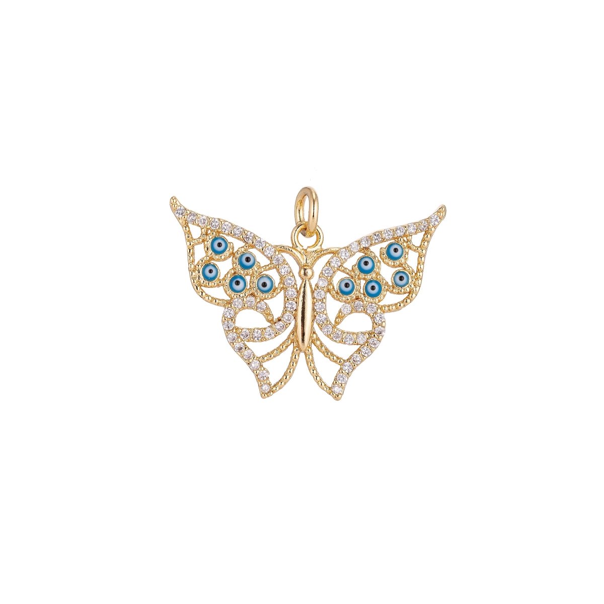 18K Gold Filled Butterfly Cubic Zirconia Charm Pendant C-041 - DLUXCA