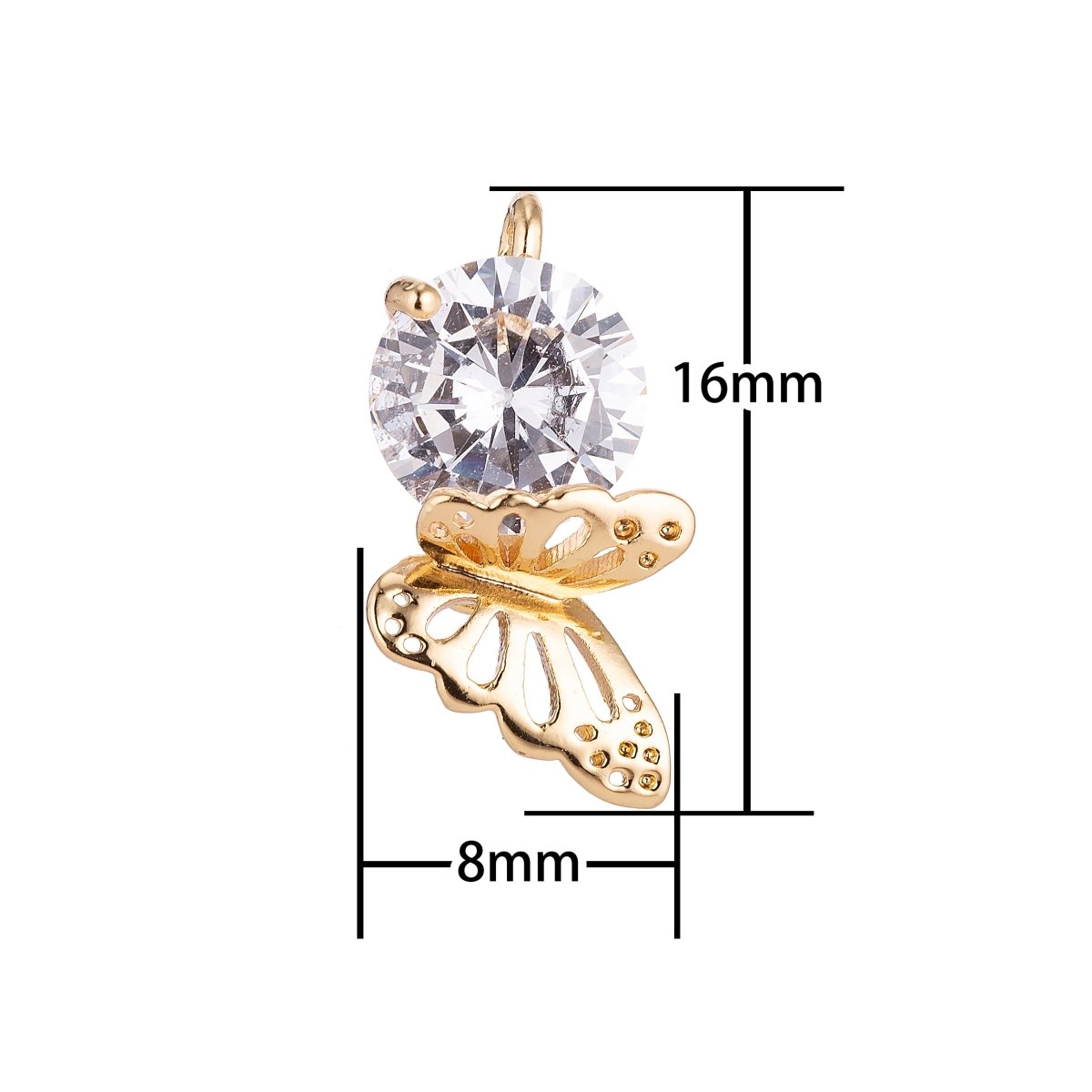 18K Gold Filled Butterfly Hanging on solitaire Crystal Cubic Zirconia Bracelet Delicate Necklace Pendant Earring Gift for Jewelry Making C-143 - DLUXCA