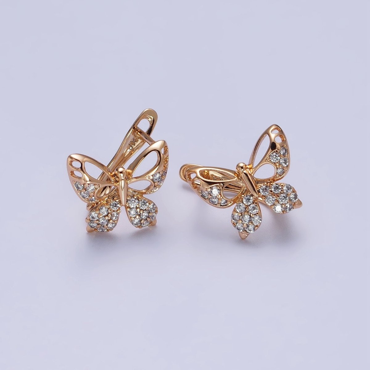 18K Gold Filled Butterfly Huggie Earring Micro Pave Cz Stone Animal Insect Mariposa Jewelry AB1077 - DLUXCA