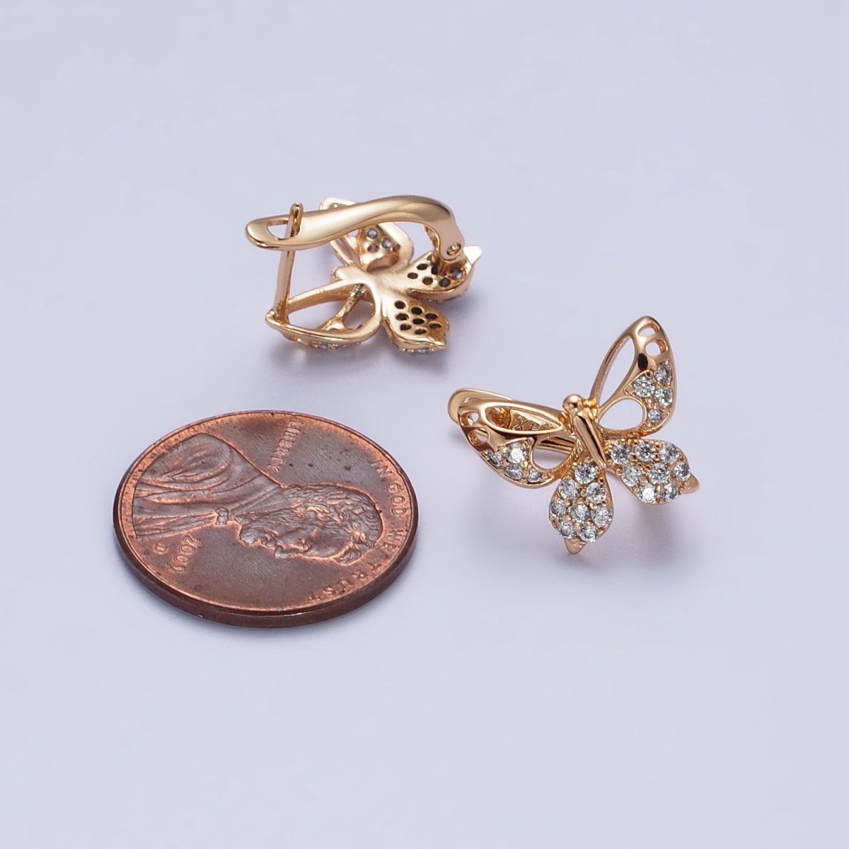 18K Gold Filled Butterfly Huggie Earring Micro Pave Cz Stone Animal Insect Mariposa Jewelry AB1077 - DLUXCA