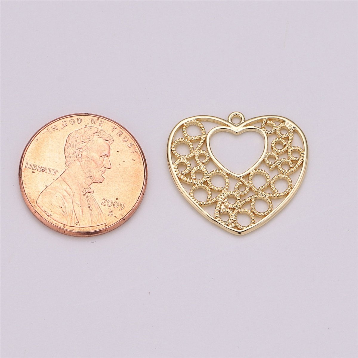 18K Gold Filled Chain Dainty Hearts Charm for Necklace Earring Charm for Jewelry Making Stylish Love Charm Filigree,C-456 - DLUXCA