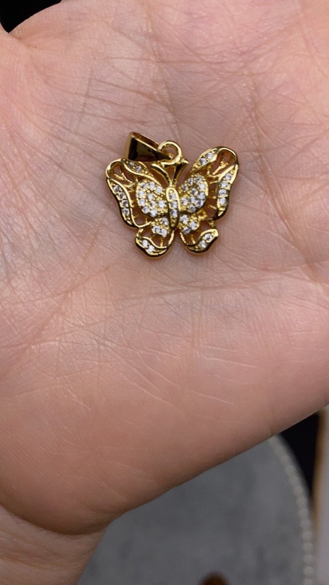 18k Gold Filled Charm Dainty Cubic Butterfly Pendant, Bracelet Charm, Necklace Pendant, Micro Pave Animal Jewelry Supply I-630 - DLUXCA