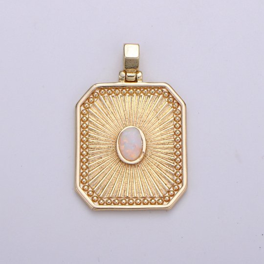 18k Gold filled Charm Geometric Bold rectangle charm w/ opal Medallion pendant, Necklace supply, Jewelry makings J-263 - DLUXCA