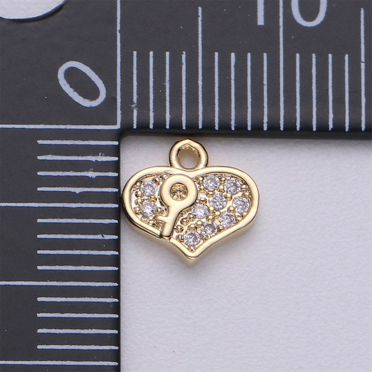 18k Gold Filled Charm Key To My Heart Pendant Micro Pave Charm Dainty Heart Earring Bracelet Necklace Charm C-549 - DLUXCA