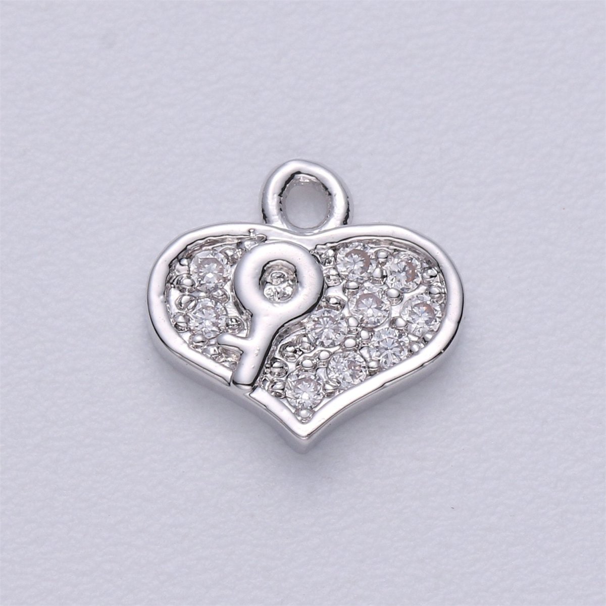 18k Gold Filled Charm Key To My Heart Pendant Micro Pave Charm Dainty Heart Earring Bracelet Necklace Charm C-549 - DLUXCA
