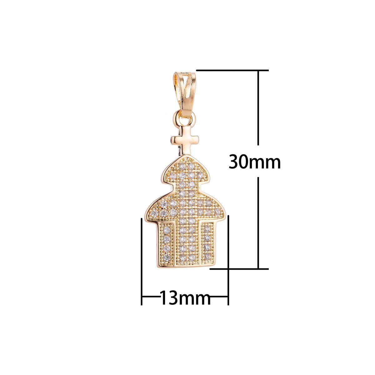 18K Gold Filled Church, House of God, Jesus Christ, Cross, Cubic Zirconia Necklace Pendant Bead Bails Findings for Jewelry Making H-658 - DLUXCA