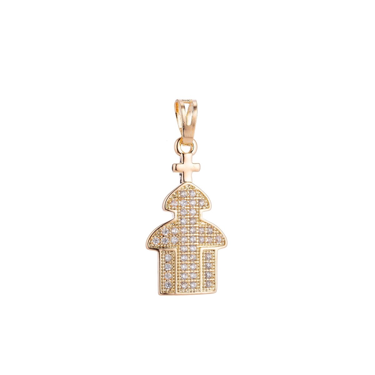 18K Gold Filled Church, House of God, Jesus Christ, Cross, Cubic Zirconia Necklace Pendant Bead Bails Findings for Jewelry Making H-658 - DLUXCA