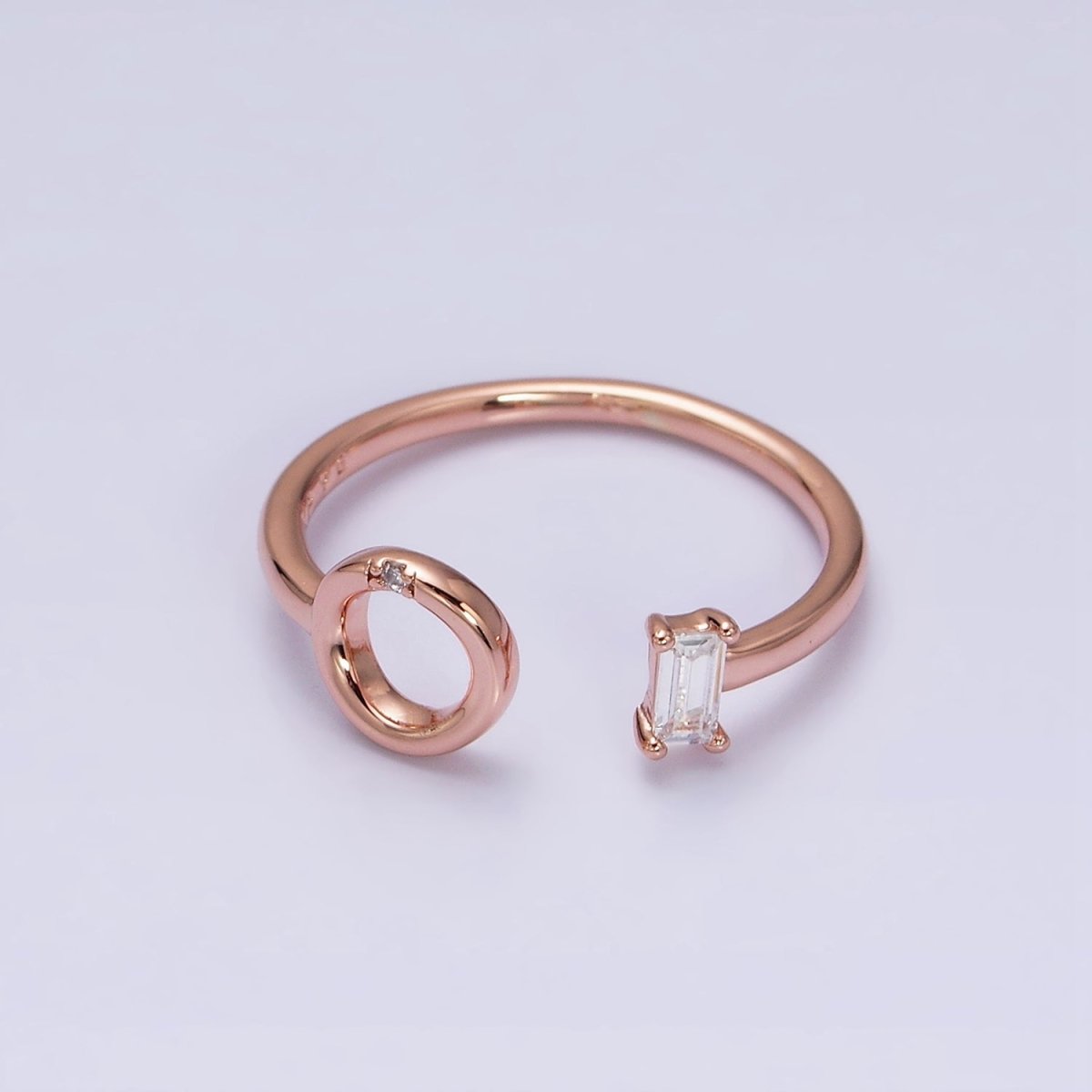 18K Gold Filled Clear Baguette Round Circular Open Adjustable Ring | O-011 - DLUXCA