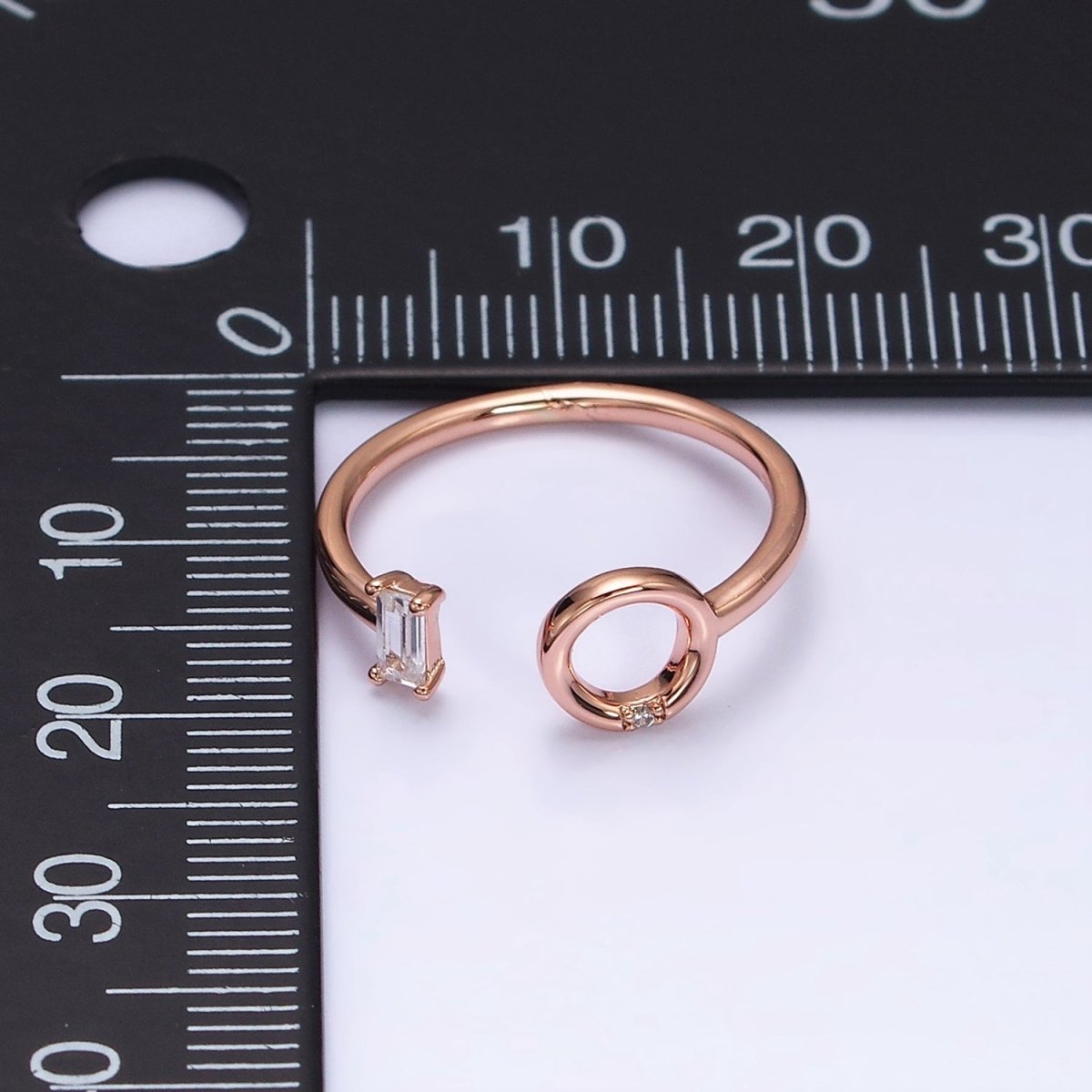 18K Gold Filled Clear Baguette Round Circular Open Adjustable Ring | O-011 - DLUXCA