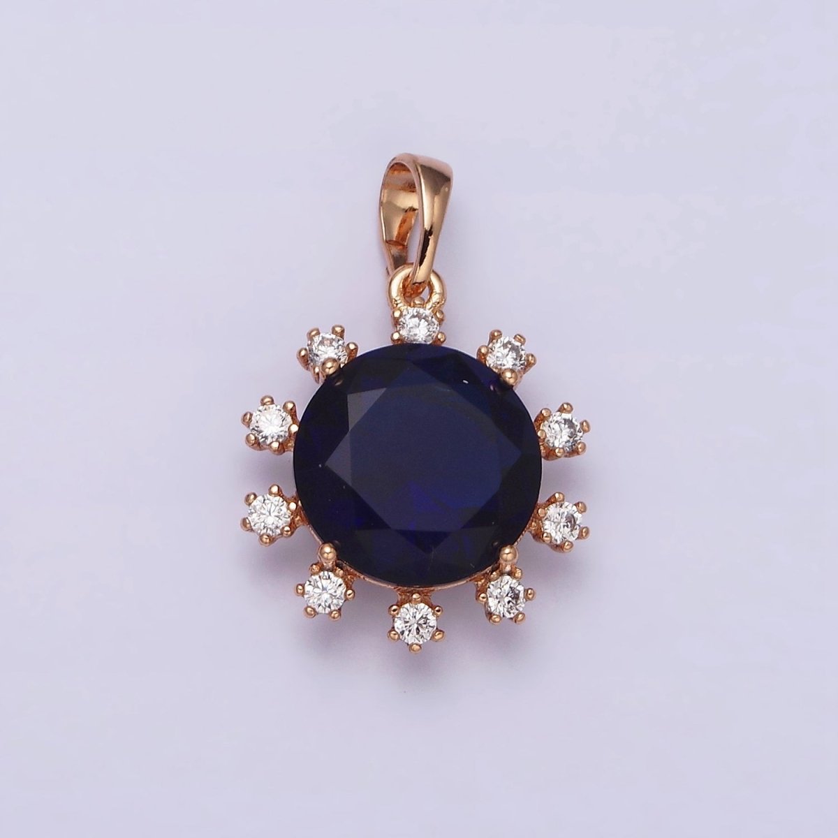 18K Gold Filled Clear, Black, Red, Pink, Purple, Green Round Dotted CZ Pendant | AA496 - AA501 - DLUXCA