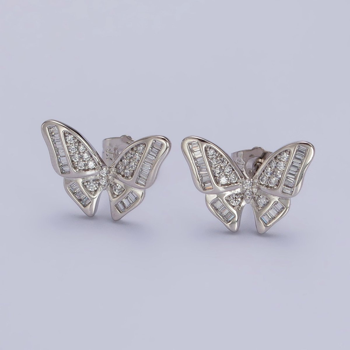 18K Gold Filled Clear Butterfly Mariposa Baguette Micro Paved Stud Earrings | AB1025 AB1086 - DLUXCA