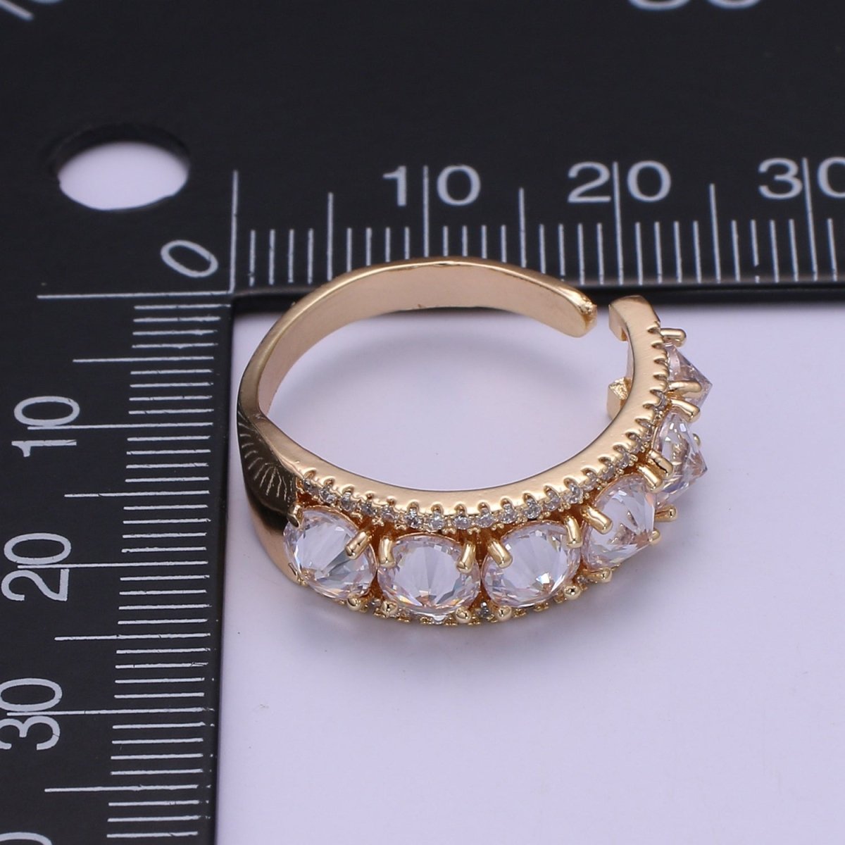 18K Gold Filled Clear CZ Crystal Adjustable Ring O-332 - DLUXCA