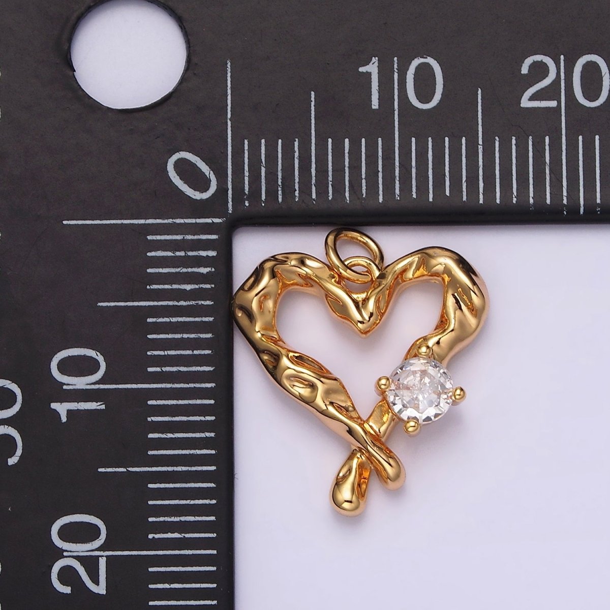 18K Gold Filled Clear CZ Dented Molten Open Heart Charm | N1761 - DLUXCA