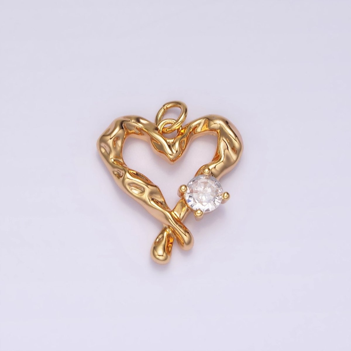 18K Gold Filled Clear CZ Dented Molten Open Heart Charm | N1761 - DLUXCA