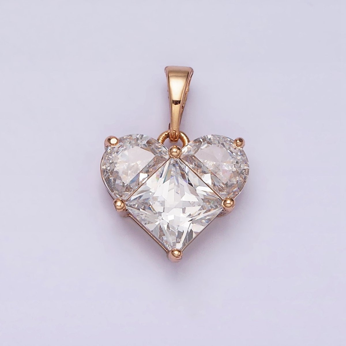 18K Gold Filled Clear CZ Pixelated Heart Pendant | AA525 - DLUXCA