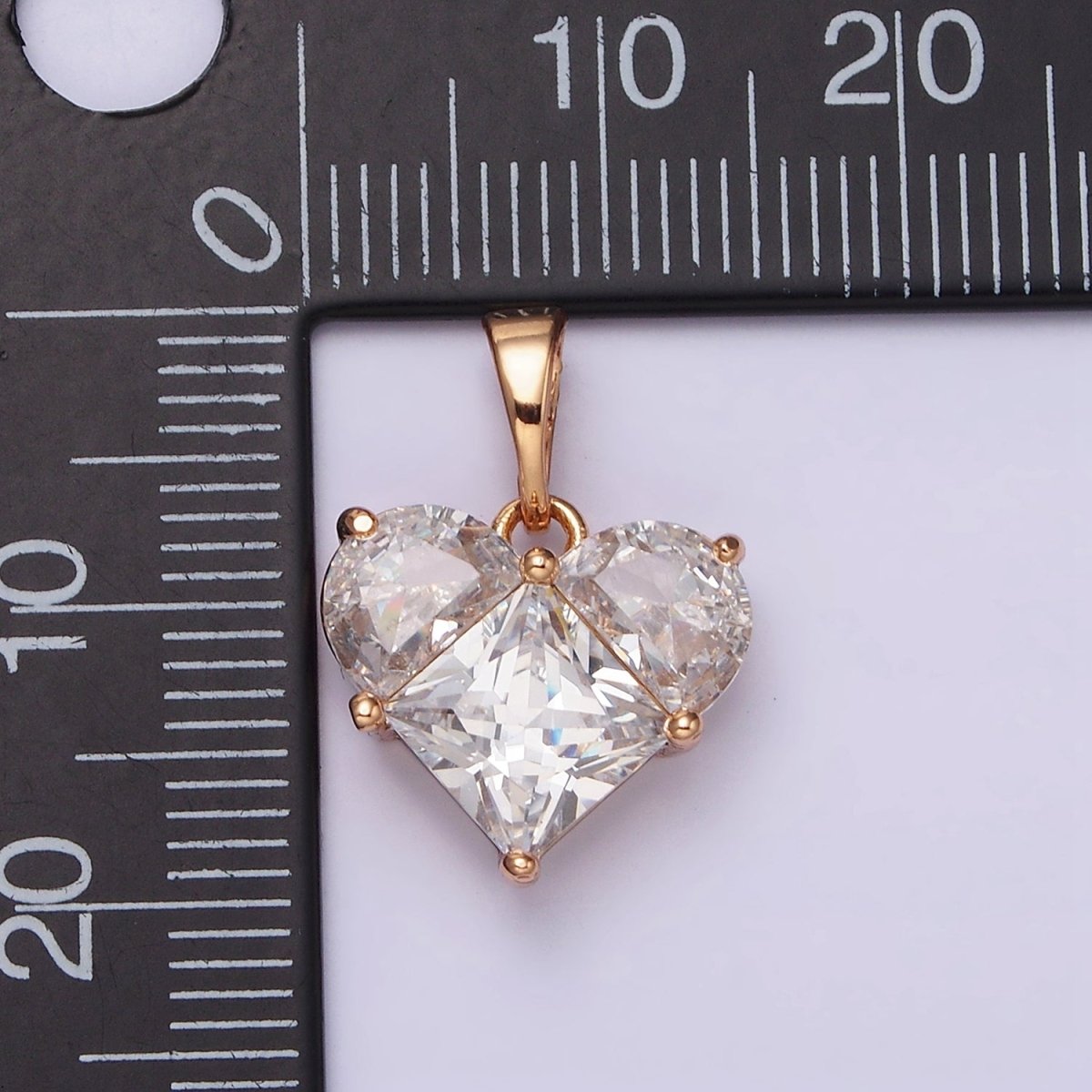 18K Gold Filled Clear CZ Pixelated Heart Pendant | AA525 - DLUXCA