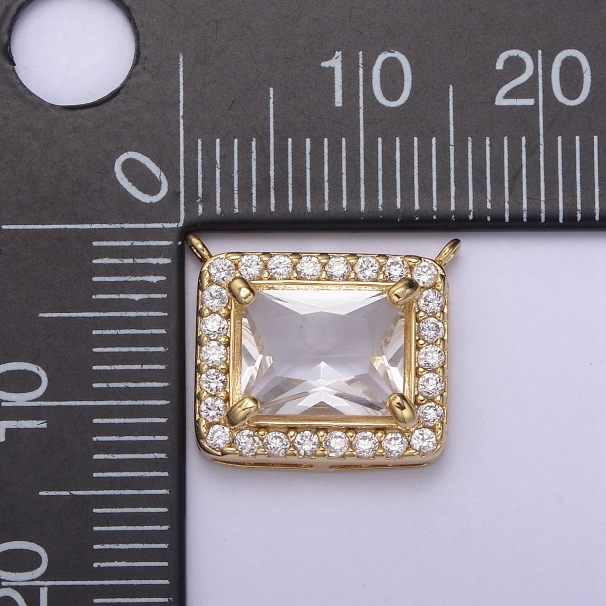 18K Gold Filled Clear CZ Square Charm Connector for Necklace Making N-135 - DLUXCA