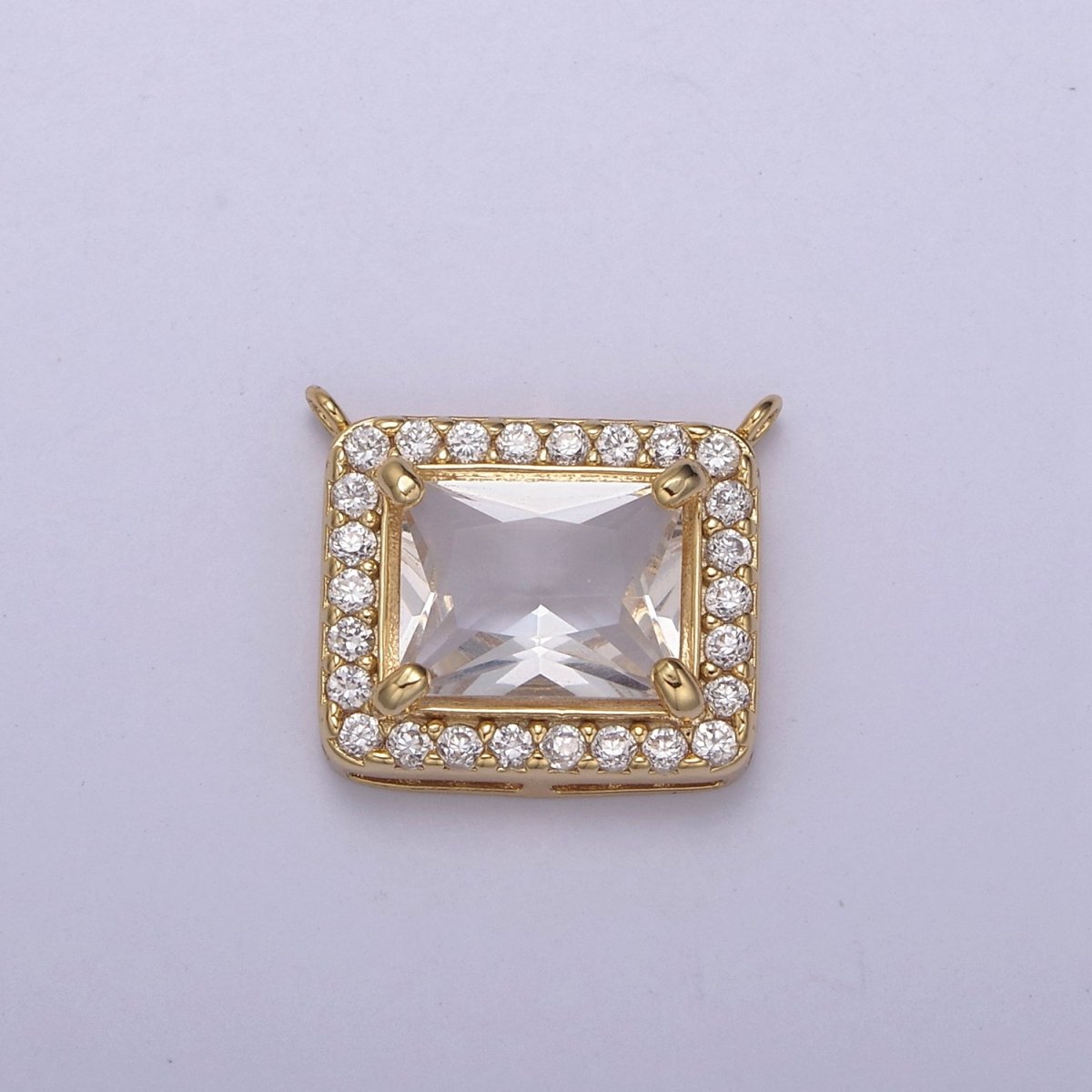 18K Gold Filled Clear CZ Square Charm Connector for Necklace Making N-135 - DLUXCA