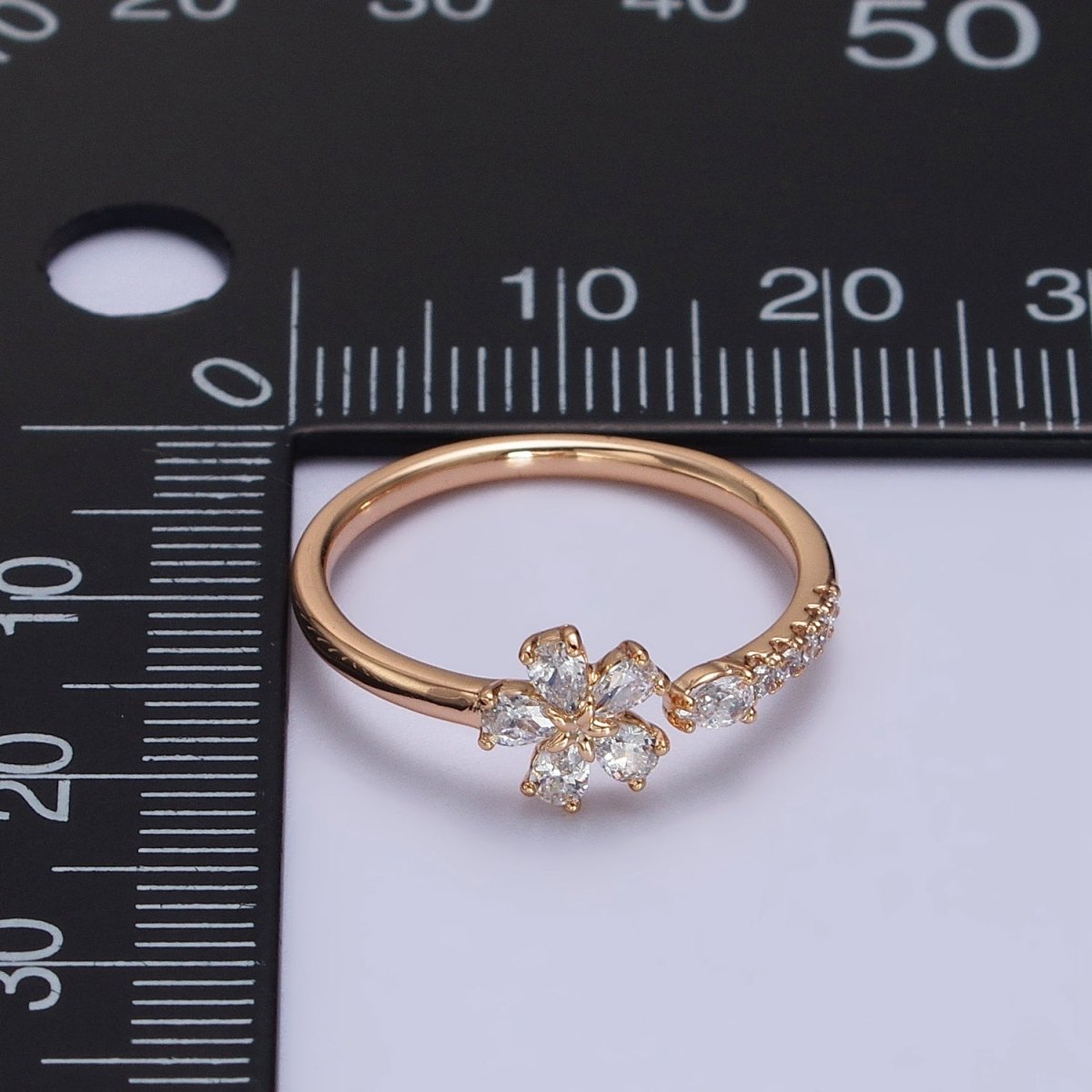 18K Gold Filled Clear Flower Teardrop CZ Micro Paved Adjustable Ring | Y-584 - DLUXCA
