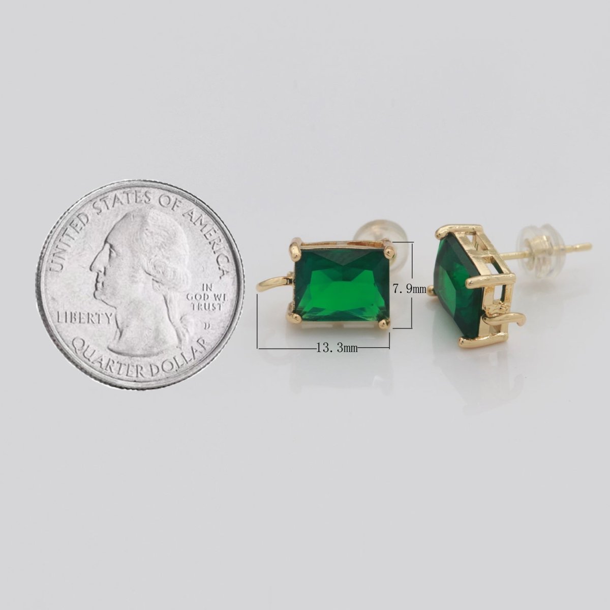 18K Gold Filled Clear / Green Baguette Cubic Zirconia Stud Drop Open Loop Earrings Supply L-500 L-501 - DLUXCA