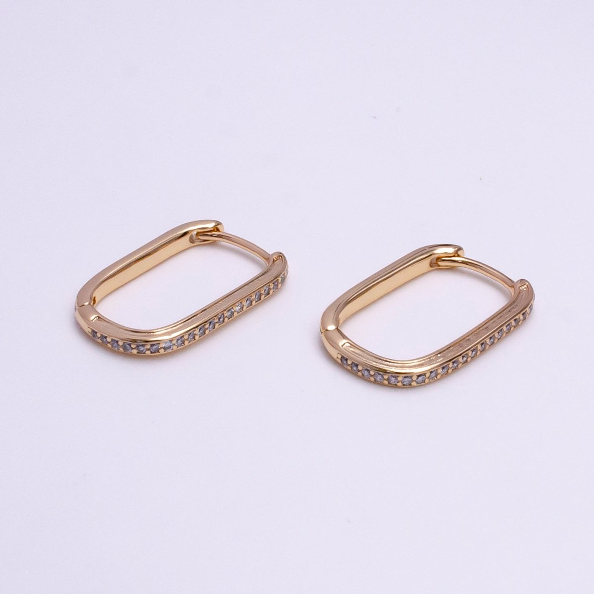 18K Gold Filled Clear Micro Paved 19mm Oblong Hoop Earrings | AE583 - DLUXCA