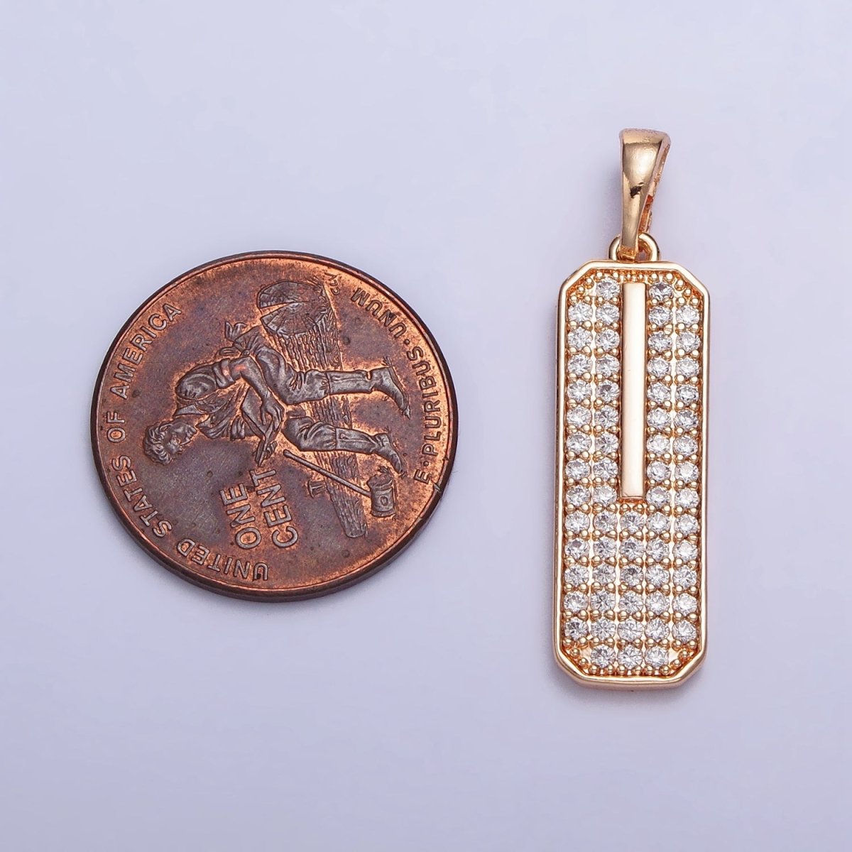 18K Gold Filled Clear Micro Paved CZ 30mm Rectangular Tag Pendant | AA028 - DLUXCA