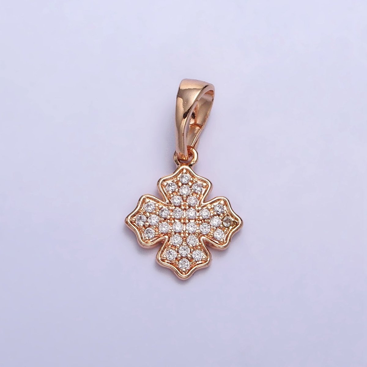 18K Gold Filled Clear Micro Paved CZ Clover Geometric Rosy Gold Pendant | AA032 - DLUXCA