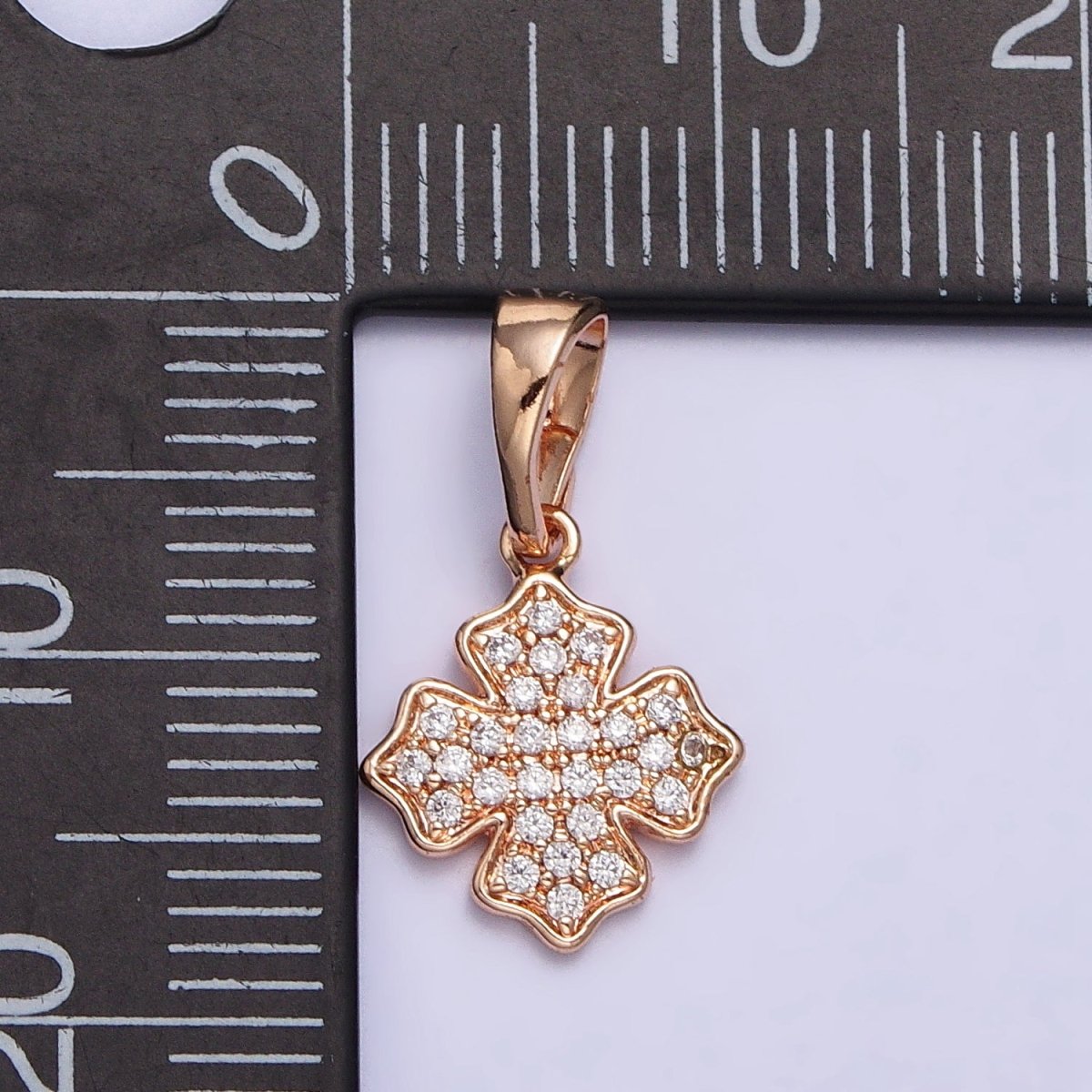 18K Gold Filled Clear Micro Paved CZ Clover Geometric Rosy Gold Pendant | AA032 - DLUXCA
