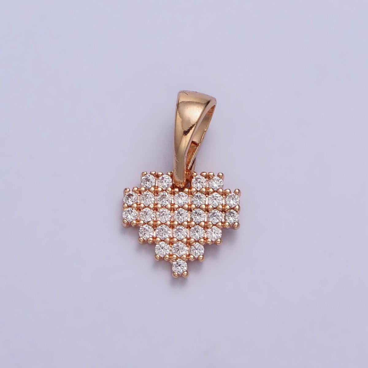 18K Gold Filled Clear Micro Paved CZ Heart Geometric Rosy Gold Pendant | AA030 - DLUXCA