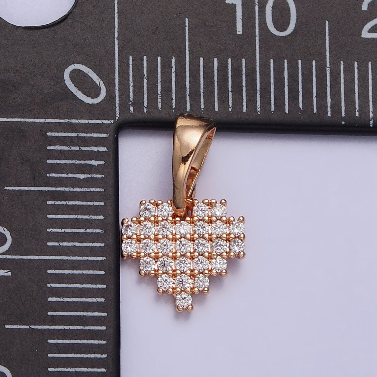 18K Gold Filled Clear Micro Paved CZ Heart Geometric Rosy Gold Pendant | AA030 - DLUXCA