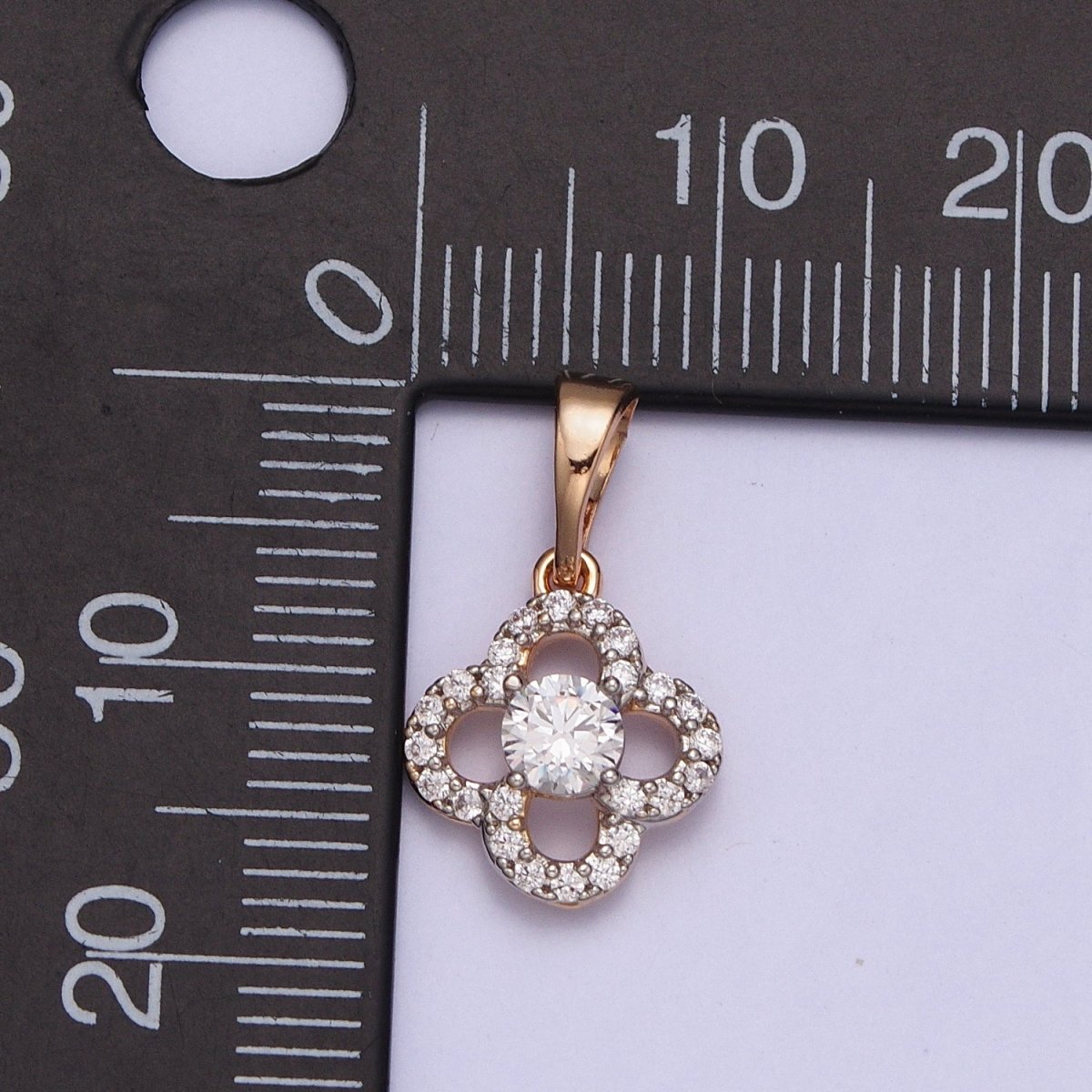 18K Gold Filled Clear Micro Paved CZ Quatrefoil Clover Pendant | AA039 - DLUXCA