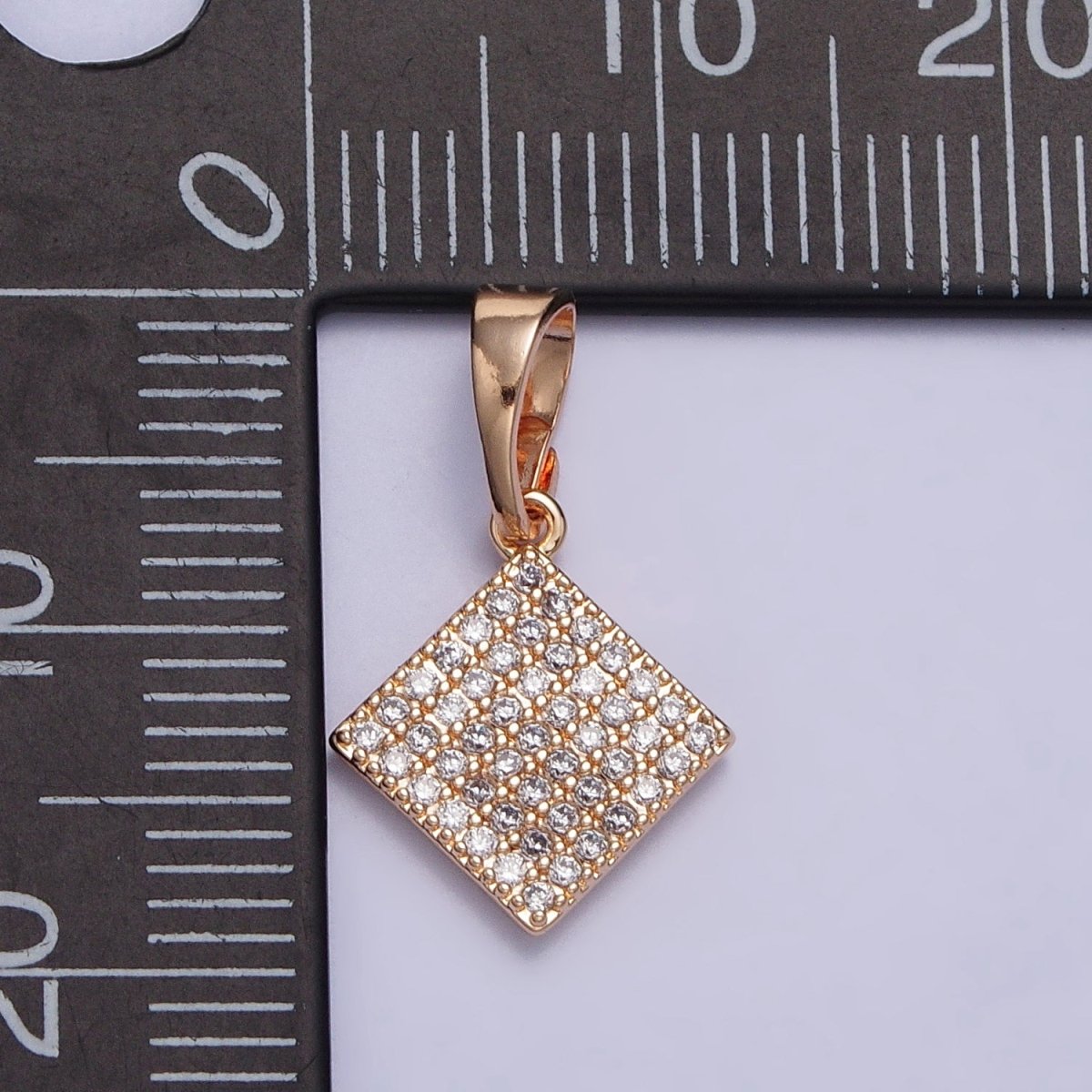 18K Gold Filled Clear Micro Paved CZ Rhombus Geometric Rosy Gold Pendant | AA034 - DLUXCA