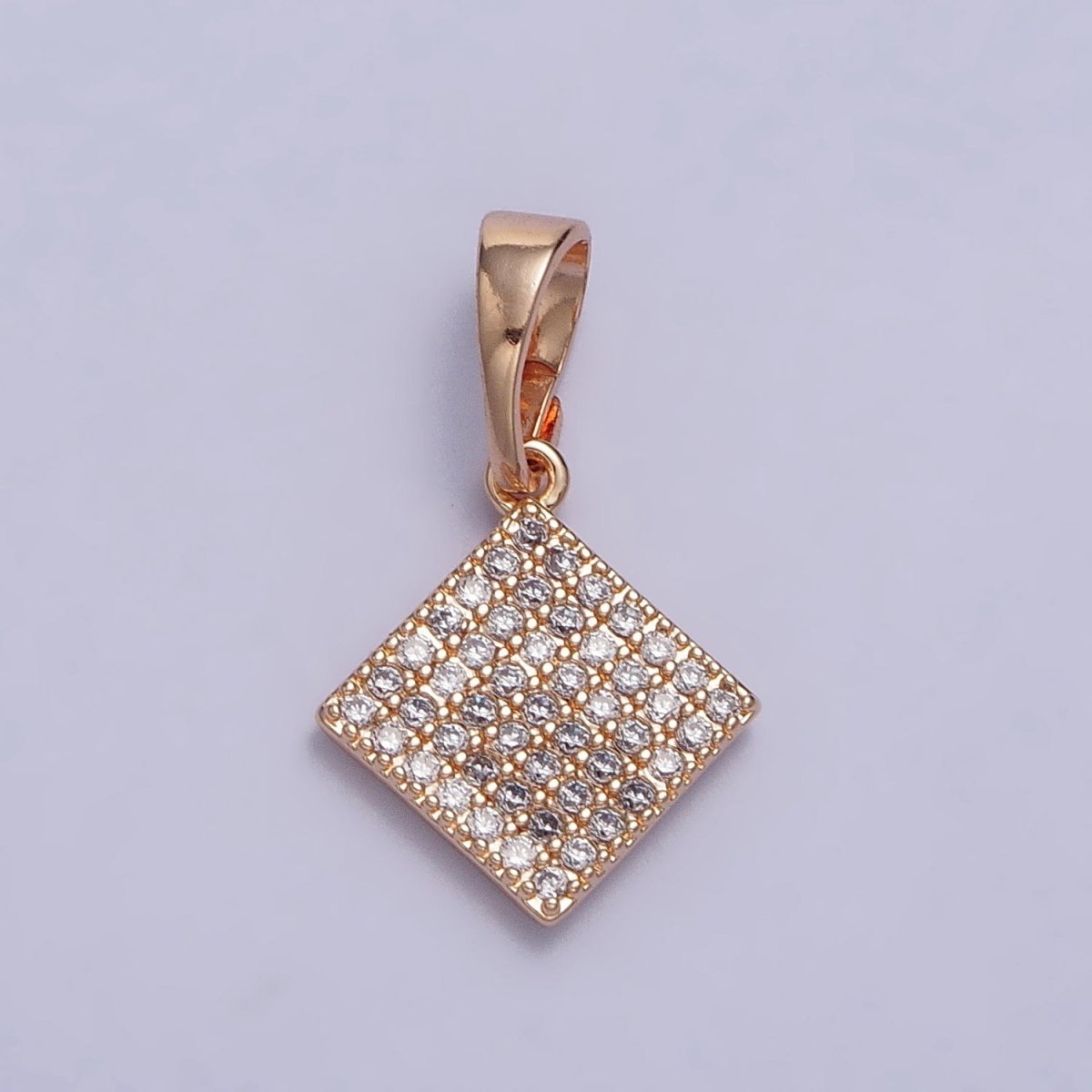 18K Gold Filled Clear Micro Paved CZ Rhombus Geometric Rosy Gold Pendant | AA034 - DLUXCA