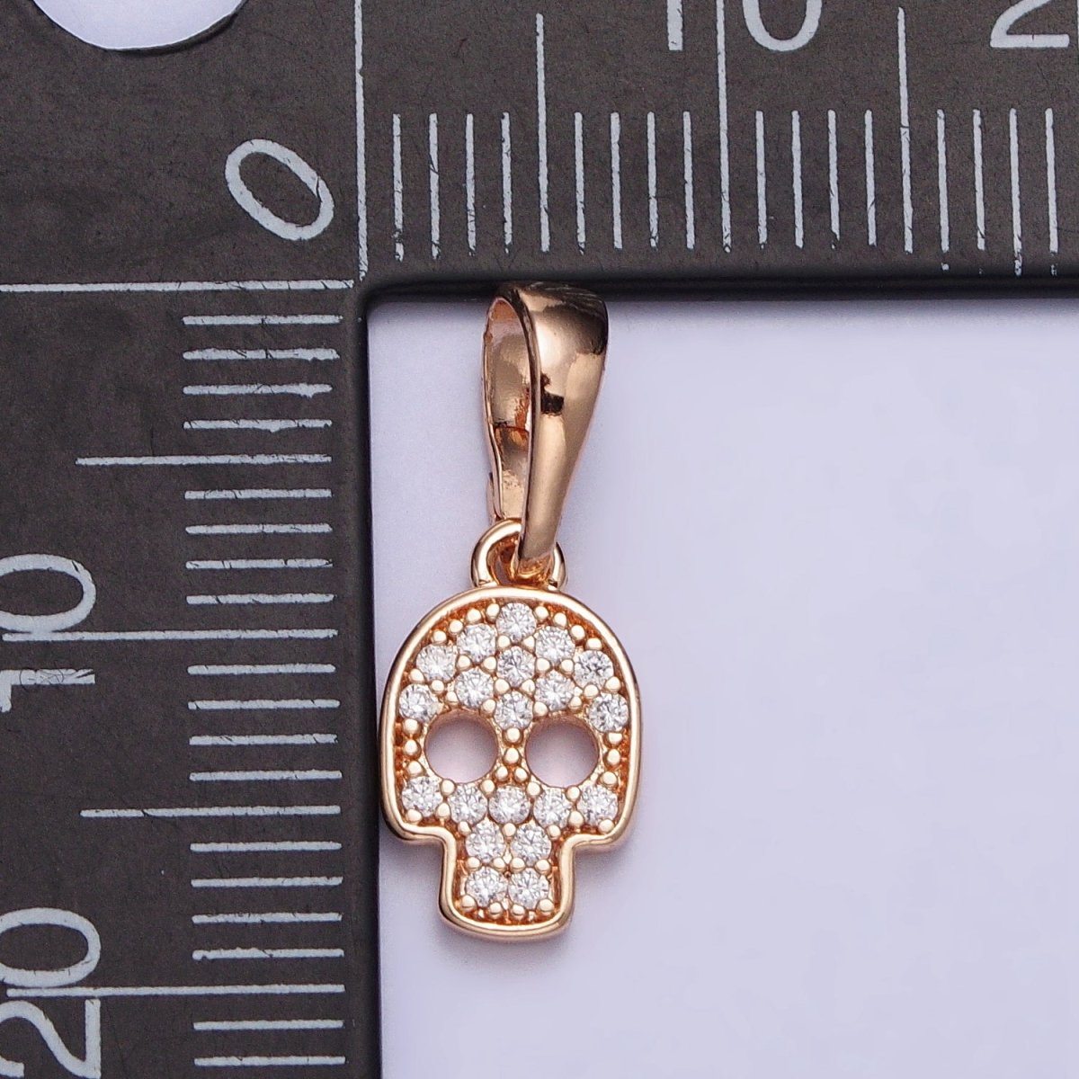 18K Gold Filled Clear Micro Paved CZ Skull Skeleton Rosy Gold Pendant | AA033 - DLUXCA