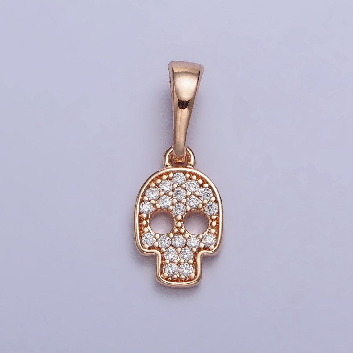 18K Gold Filled Clear Micro Paved CZ Skull Skeleton Rosy Gold Pendant | AA033 - DLUXCA