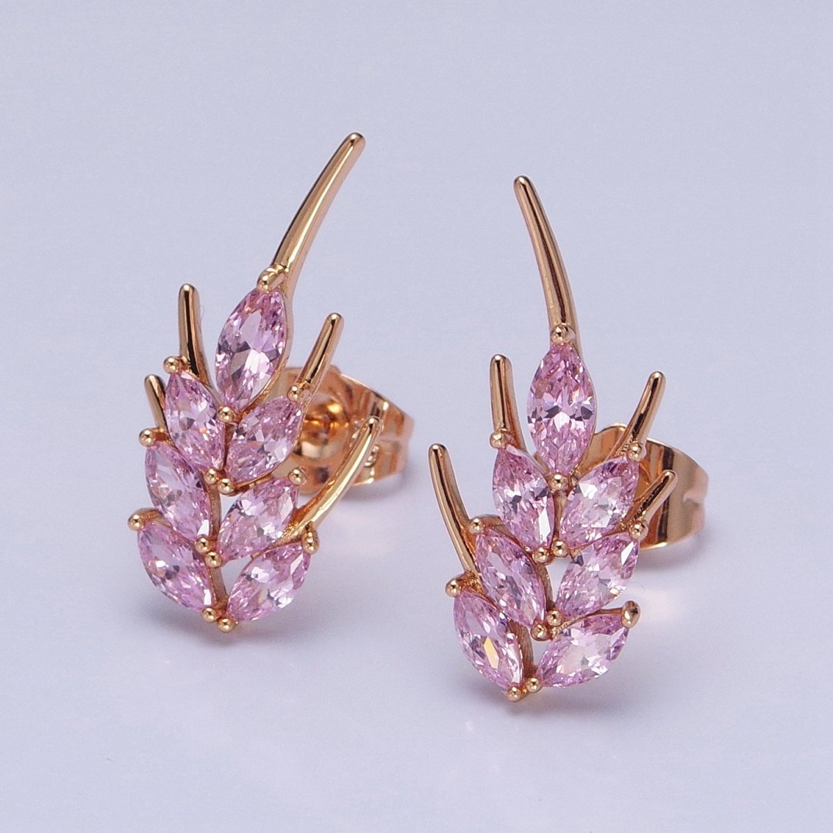 18K Gold Filled Clear, Pink Marquise CZ Bar Stud Earrings | AD1389 AD1390 - DLUXCA