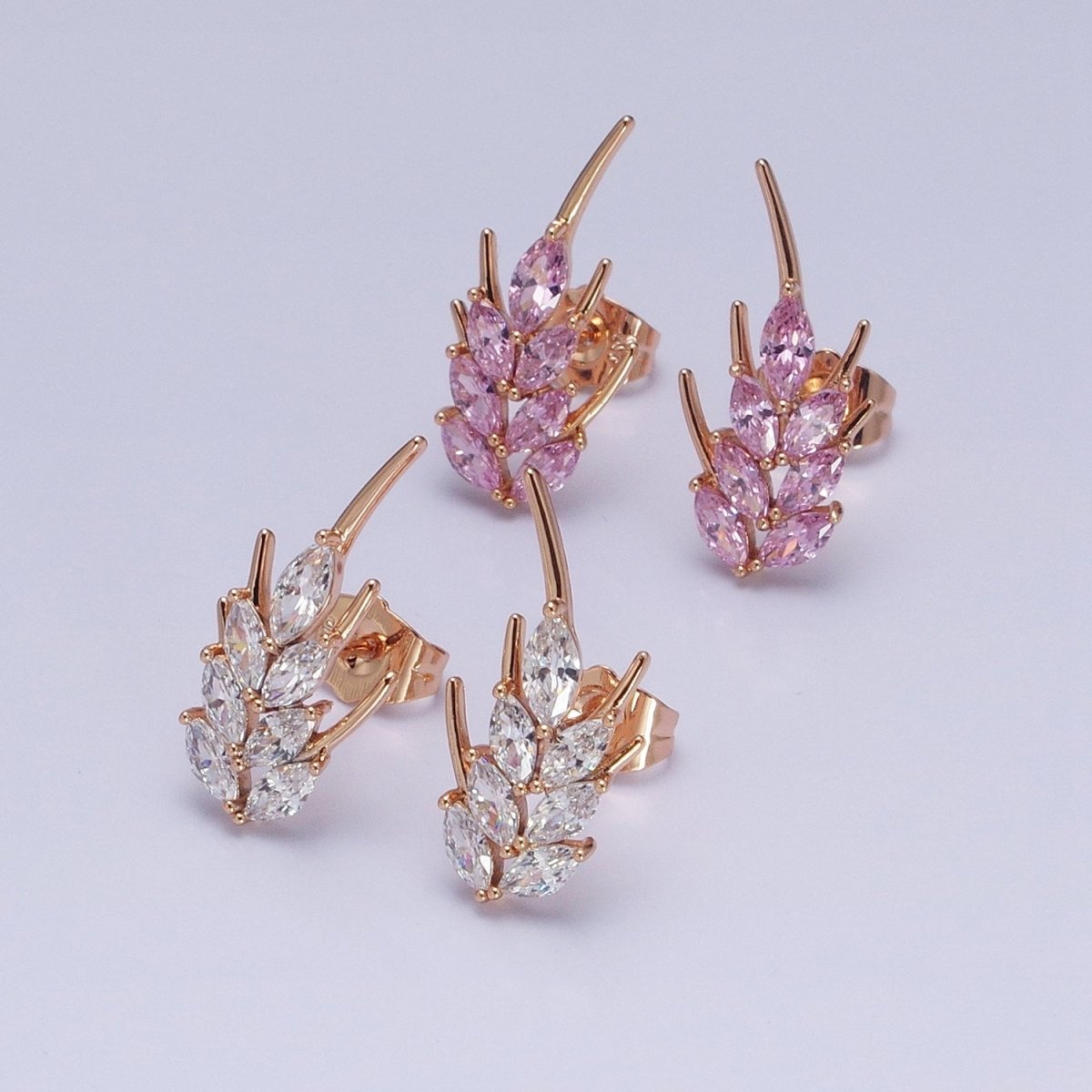 18K Gold Filled Clear, Pink Marquise CZ Bar Stud Earrings | AD1389 AD1390 - DLUXCA