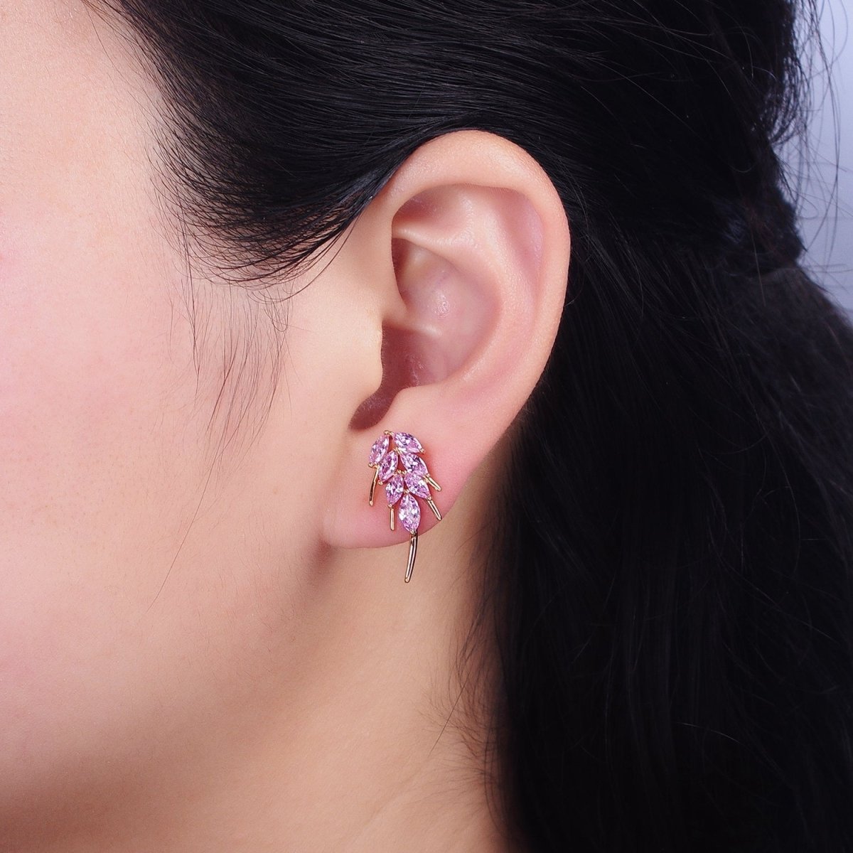 18K Gold Filled Clear, Pink Marquise CZ Bar Stud Earrings | AD1389 AD1390 - DLUXCA