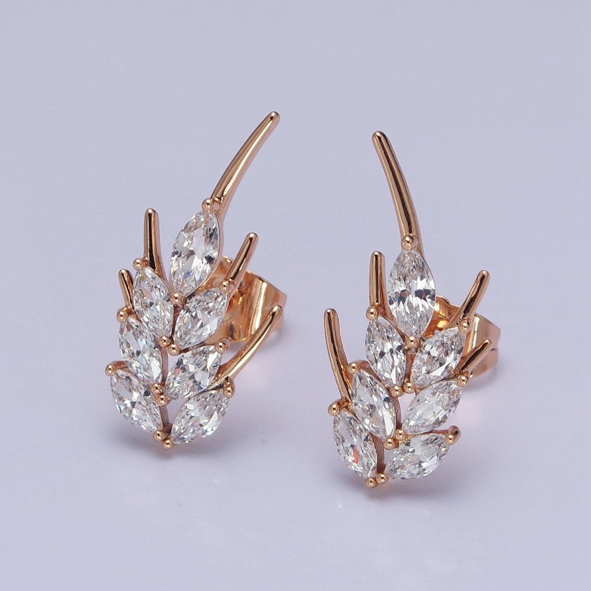 18K Gold Filled Clear, Pink Marquise CZ Bar Stud Earrings | AD1389 AD1390 - DLUXCA