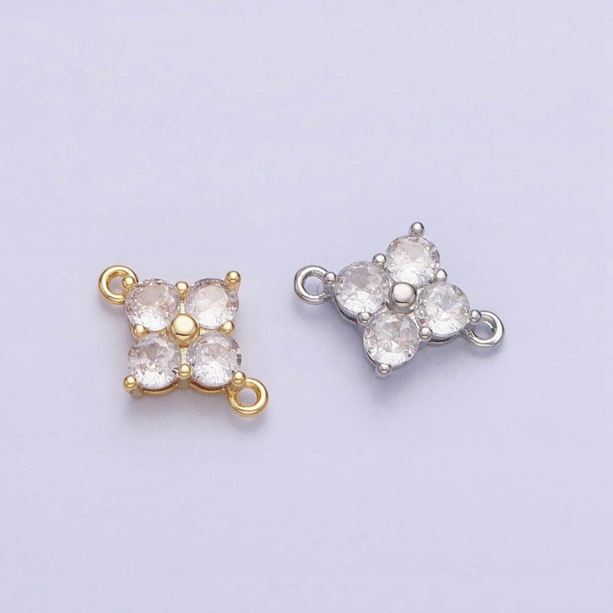 18K Gold Filled Clear Quatrefoil Clover Flower Connector in Gold & Silver | Y - 843 - DLUXCA