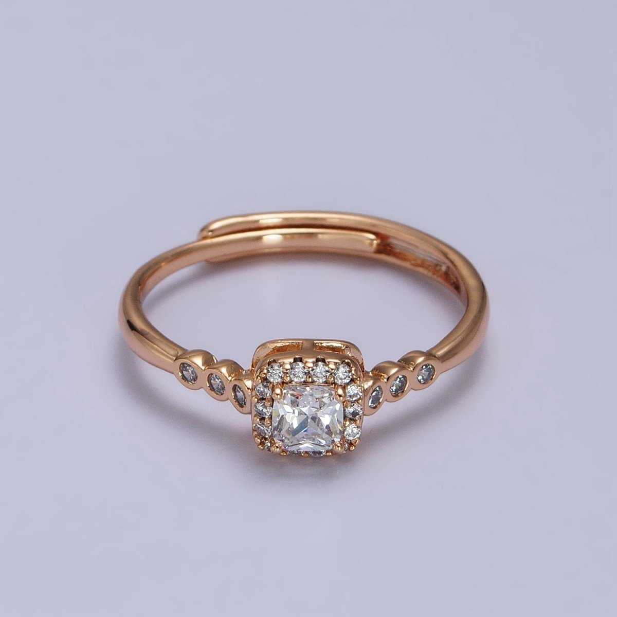 18K Gold Filled Clear Square Micro Paved Round CZ Adjustable Ring | Y-583 - DLUXCA